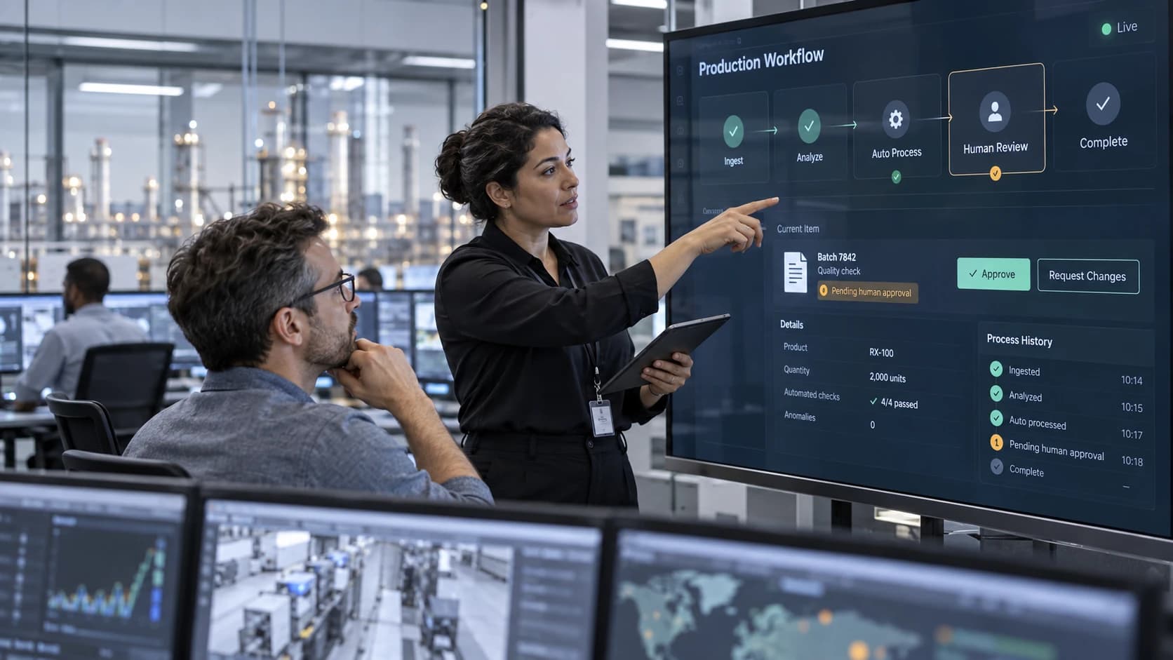 Operations team overseeing an automated workflow with human approval