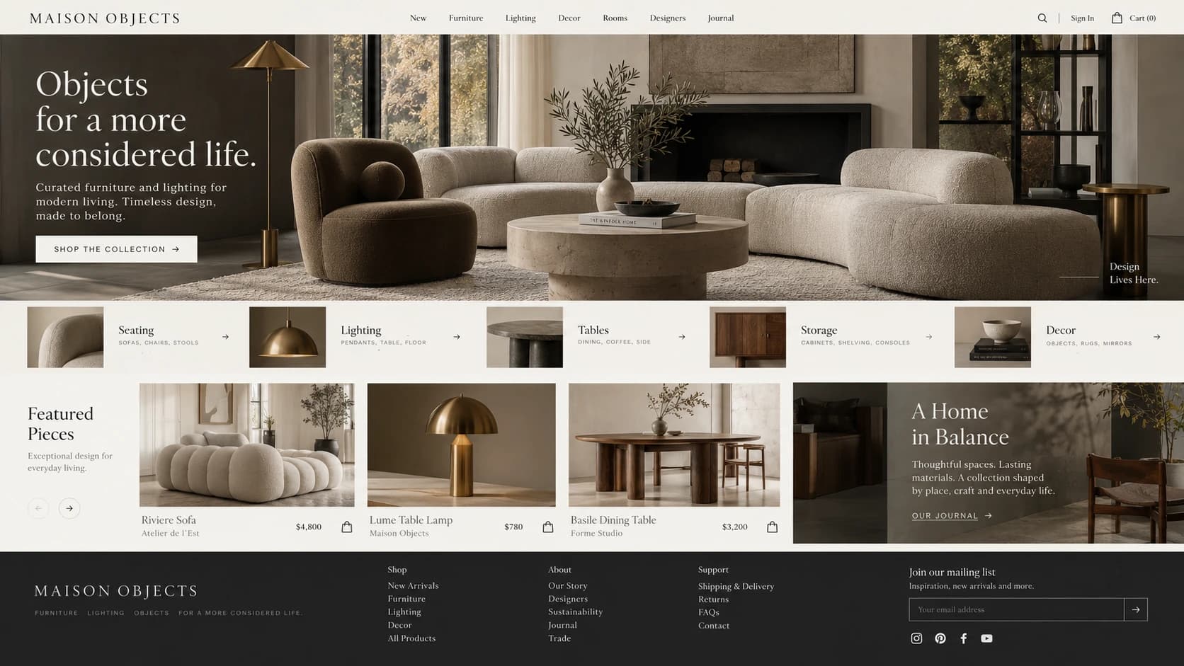 Complete Maison Objects ecommerce storefront with product categories and shopping controls
