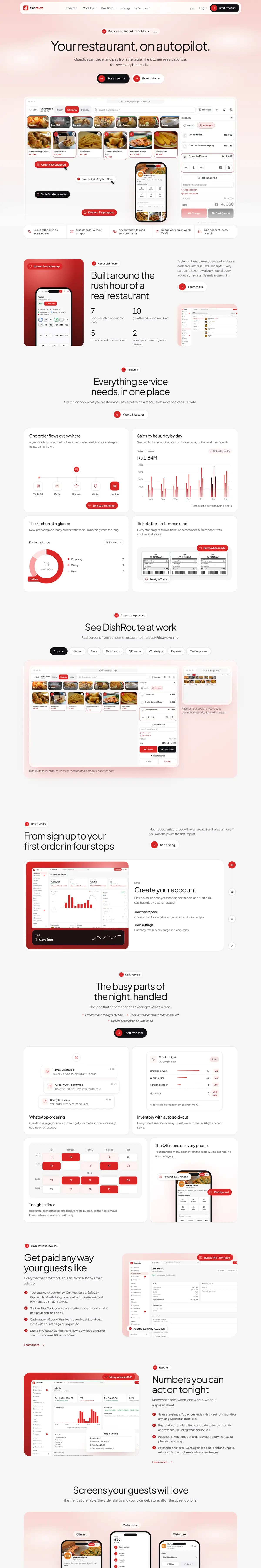 Full-length DishRoute marketing website home page from hero to footer